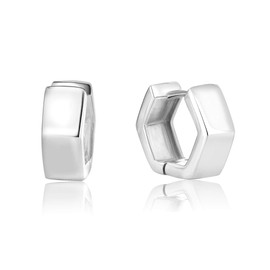 DTPsilver - Women's Hoop Earrings Hinged Hoop Earrings 925 Sterling Silver Yellow Gold-Plated or Rose Gold-Plated - Thickness 2 mm - Width 5.5 mm - Diameter 14 mm, Sterling Silver