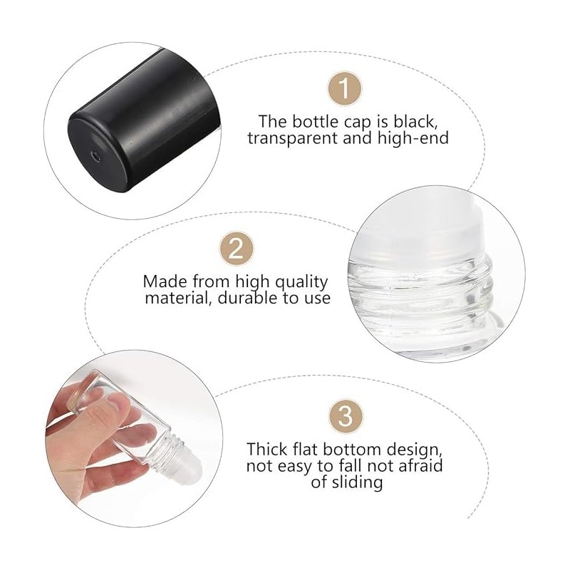 LiZEROGDAX 2Pcs 50ML Black Clear Empty Glass Essential Oil Roller