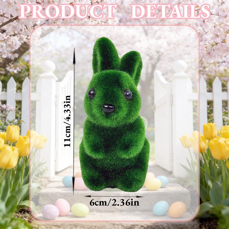 2Pcs Moss Flocked Bunny Easter Decorations 11CM Moss Rabbit Grass