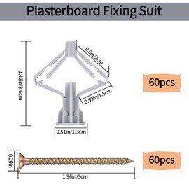 120 Pcs Plasterboard Wall Plugs and Screws(60 Anchor+60 Screw), Plasterboard Fixings Screws and Butterfly Type Expansion Wall Anchors, Anti-Rotational Plasterboard Cavity Wall Fixings