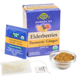 Herbal Cup Ayurveda Elderberries Tea, No Caffeine Organic Herbal Teas (Organic Turmeric Ginger, 16 Count (Pack of 6))