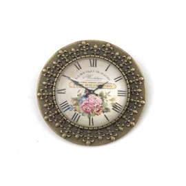 Vintage Style Clock Face Pin with Fleur de Lis - Handmade Brooch