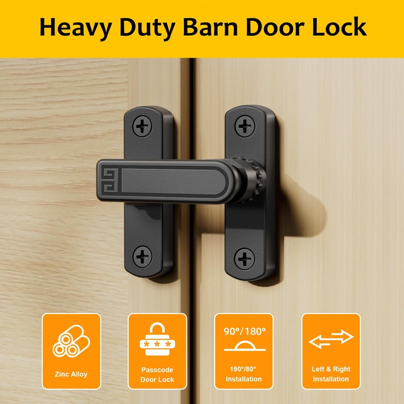 Barn Door Lock,90/180 Degree Flip Latch Lock,Easy Installation,Zinc Alloy Security