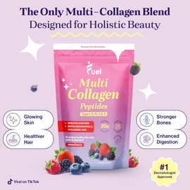Fuel Multi Collagen Protein - Multi Collagen Peptides Powder for Women with Hyaluronic Acid & Biotin, Collagen Packets Promote Skin, Hair & Nail Health, Hydrolyzed Collagen Peptides Powder,Mixed Berry