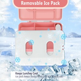 JOOPETALK Chill Bento Lunch Box for Kids Adult with Ice Pack Keep Food Cold Fresh 5-Compartment Reusable Leak Proof Lunch Container for Girl Boy School Dishwasher & Freezer Safe