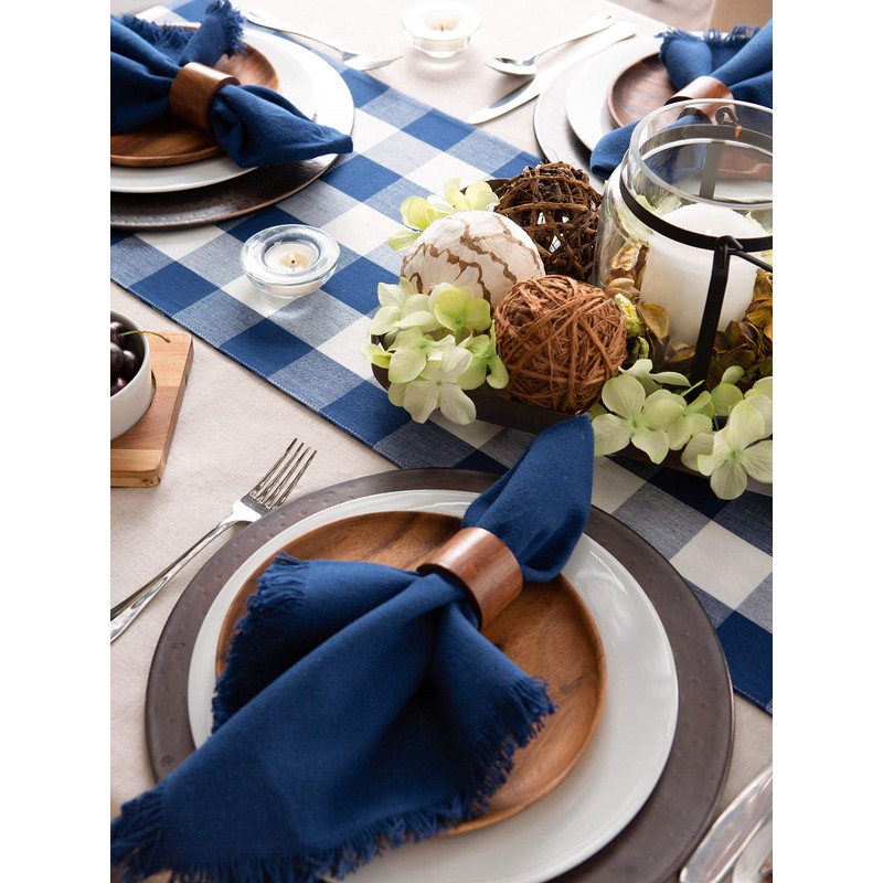DII Gingham Check Tabletop Collection, Navy, Table Runner, 14x108