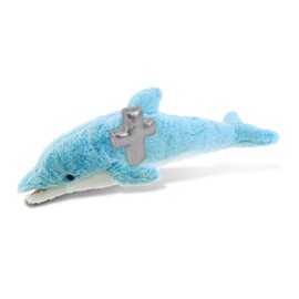 DolliBu Dolphin Small Stuffed Animal with Silver Cross Plush - Religious Baptism Gifts for Boys and Girls, Cute Dedication Christening Gifts Plush Prayer Toy Healing Teddy Bear - 14 Inches
