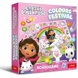Trefl - Colours Festival, Gabby's Dollhouse - Family Board Game with Memorial, Pawns with Heroes Cat House Gabi, Family Game for Children from 4 years