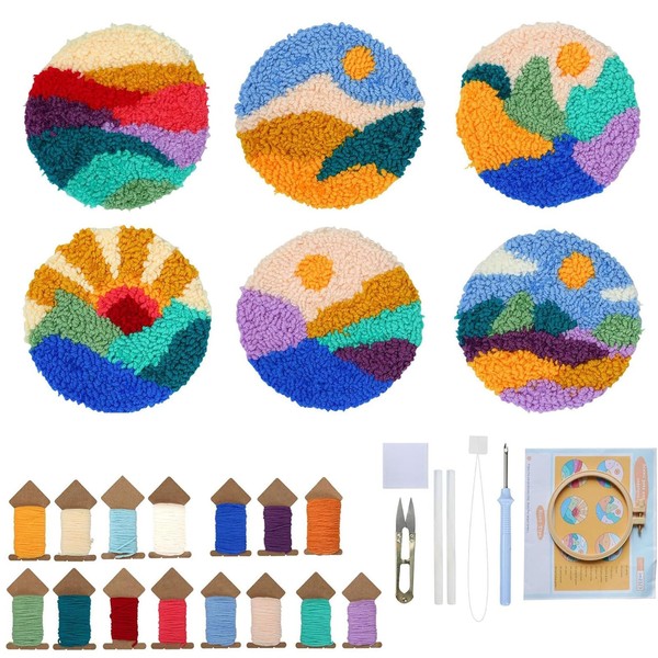 FEISHIONG 6PCS Punch Needle Coasters Kit - DIY Embroidery Set