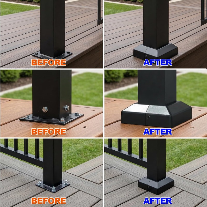 Aluminum Split Post Base Cover fit 3" Post, Decorative Square