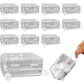 Liyquint 12PCS Mini Suitcase Boxes Clear Plastic Mini Suitcase Party Favor Box with Retractable Wheel for Wedding Birthday Party Decoration, Favor Box, Luggage (White)