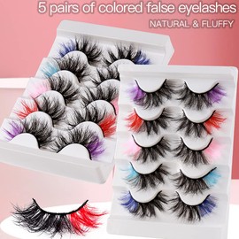 False Eyelashes, Colourful Fluffy Wispy Natural Volume Coloured Faux Mink Eyelashes, 20 mm, Valentines Festival Styles, Dramatic 3D Effect, Colour Fake Eyelashes for New Year, Cosplay, Party, Stage
