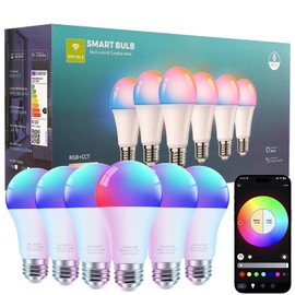Smart Light Bulbs - Led Dimmible Color Changing Light Bulb for Home Works with Bluetooth Music Sync - A19 RGB Lightbulb for E26 Base with APP Control & Timer (DIY Color-WiFi 6 Pack)