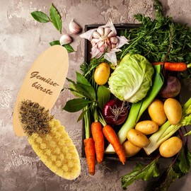 HOFMEISTER® Vegetable Brush, 13.5 cm, High-Quality Natural Bristles in 2 Hardnesses: Real Union and Fibre, for Potatoes, Carrots and Vegetables, Root Brush Made of Beech Wood, Made in EU