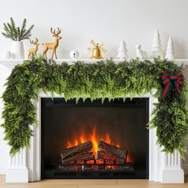 2 Pack 6ft Real Touch Christmas Cedar Garland – Faux Evergreen Mantle Garland for Fireplace, Table, Stair Railings, Front Door & Porch | Holiday Greenery Decorations