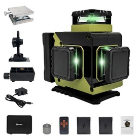 G JOGO Laser Level 360 Self Leveling, 3x360° 3D Green Line Laser Level for Picture Hanging, Rechargeable Lazer Level with Type-C Charger, 2 * 3600mAh Batteries, Magnetic Rotating Stand and Hard Case