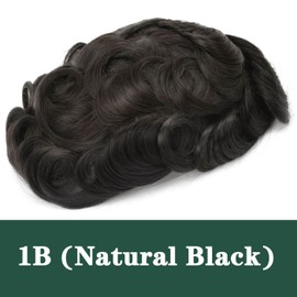 Ehairc Mens Toupee French Lace Pu Front Hair System For Men Breathable Toupee For Men 100% Human Hair 120% Medium Density Base Size 6X9 Inch (#1B)