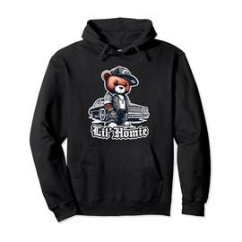 LIL HOMIE Shirt Cute Teddy Bear Hip Hop Lowrider Chicano Pullover Hoodie