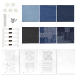 Sashiko Set, Soluble Sashiko Stencil, Sashiko Yarn and Needles, Sashiko Embroidery Pattern, Washable Stencil for Sashiko Repairing for Beginners, Sewing Crafts