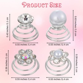 ElevateTech 60 PCS Gems Rhinestone Twister Hair Studs Set Diamond Spiral Hair Pin Coil Pearl,Rhinestone Crystal Twisters for Wedding, Bridal, Prom, Party and Important Occasion