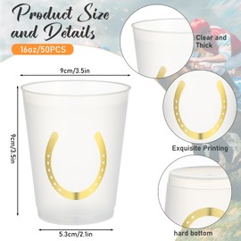 100 Pack 16 oz Derby Plastic Cups Bulk, Frosted Horse Racing Disposable Plastic Cups for Derby Party Horse Race Birthday Baby Shower Party Beer Beverage Ice Cream Snacks Decoration