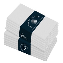 HEIRLOOM COMFORT White Cloth Dinner Napkins 17x17 Inch - 100% Cotton, Absorbent, Soft, Washable - 12 Pack - Hotel Quality Table Napkin for Dinner, Baby Showers, Weddings, Christmas, Spring, Easter