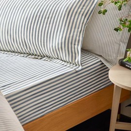 Yard Hebden Striped 100% Cotton Fitted Sheet, Navy