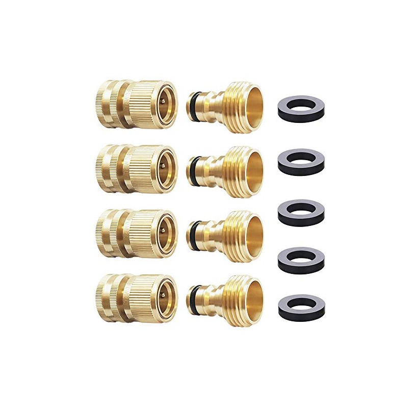 HQMPC Solid Brass Garden Hose Quick Connectors - 4 Sets