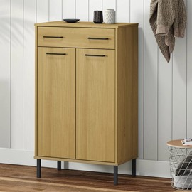 vidaXL Shoe Cabinet, 4-Tier Shoe Organizer with Drawer, Hall Cabinet with Metal Legs, Hidden Shoe Storage for Entryway Doorway, Solid Pine Wood