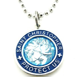 Baja Billy's St. Christopher Surf Medal Necklace Pendant, Protector of Travel am/nv Navy Small