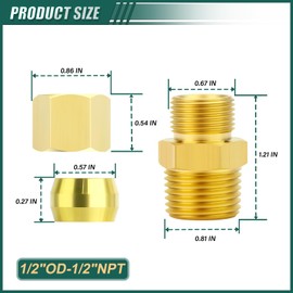 GORAGUCHI 5PCS Brass 1/2" Tube OD x 1/2" NPT Male Connector, Brass Compression Tube Pipe Fitting Connector for Air/Fuel/Water/Gas/Oil