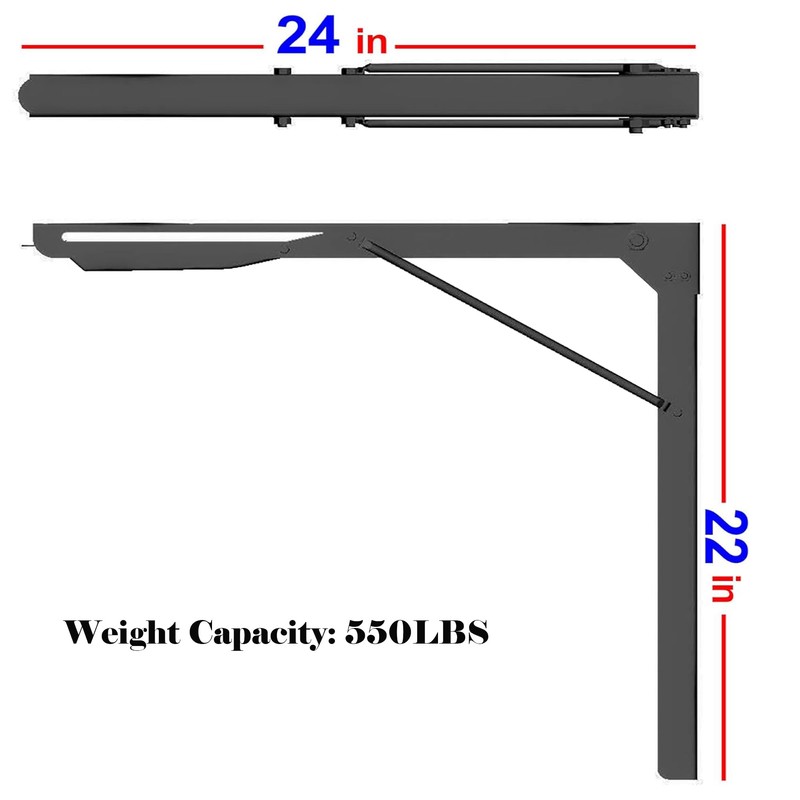 Ultrawall 24 inch Black Sturdy Folding Shelf Brackets, Heavy Duty