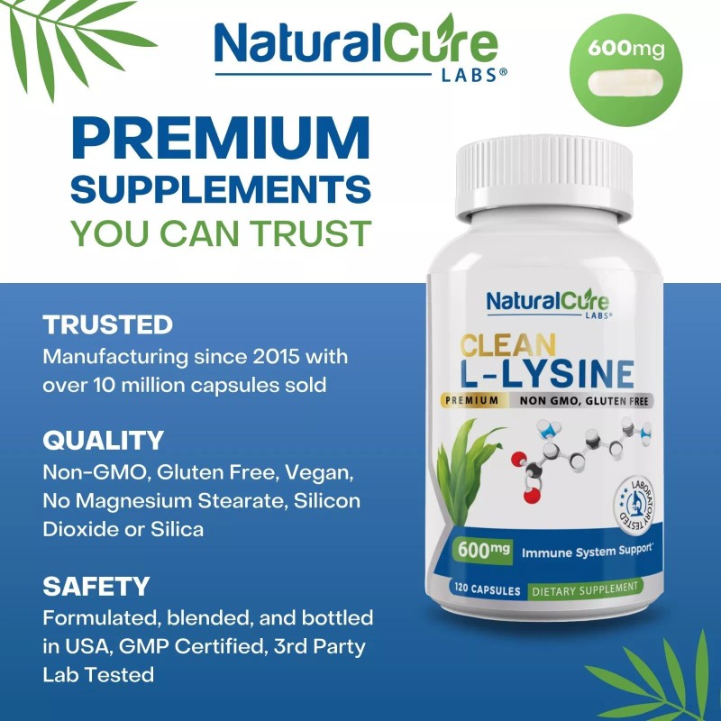 Natural Cure Labs Clean L-Lysine 600mg, 120 Capsules
