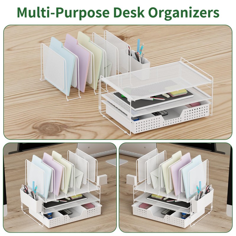 LEKETREE Desk Organizer, Office Organization with Vertical File Holder, File