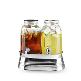 Style Setter Classic Farmhouse Beverage Dispenser Set of 2 Cold Drink Dispenser w/ 1-Gallon Capacity each Glass Jug, Metal Rack & Leak-Proof Acrylic Spigot Great for Parties, Weddings