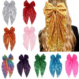 Ling & Bai Sequin Hair Bows Big Gold Bow Clips Silver Glitter Hairpins Parties Sparkling Hair Styling Accessories for Women Girls (Purple)