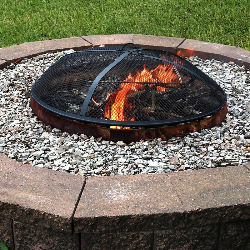 Sunnydaze Heavy-Duty Steel Mesh Fire Pit Spark Screen with Handle