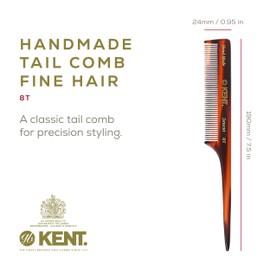 Kent 8T Rat Tail Combs Teasing Comb for Hair Styling and Sectioning, Handmade Fine Tooth Comb Parting Combs for Braiding Hair and Styling for Women, Saw Cut and Hand Polished