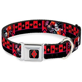 Buckle-Down Seatbelt Buckle Dog Collar - HARLEY QUINN Bomb Poses/Suits Black/Purple/Red - 1" Wide - Fits 9-15" Neck - Small