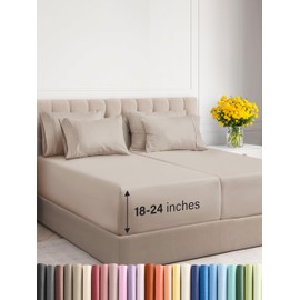 Extra Deep Split King Sheet Set - 7 Piece Breathable & Cooling Sheets - Hotel Luxury Bed Sheets Set - Easy Fit - Soft, Wrinkle Free & Comfy Sheets Set - Wheat Sheet Set w/Extra Deep Pockets