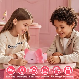 ZKLiLi Night Light for Kids Cute Axolotl Lamp,16 Colors+Tap Control+Silicone Kids Night Light,USB Rechargeable Axolotl Night Lights for Room Decoration