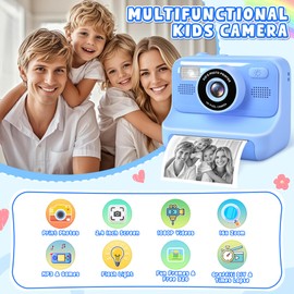Subtail Kids Camera Instant Print - 2.4'' Instant Camera for Kids with 32GB Card | 3 Rolls Print Paper - 1080P Selfie Kids Digital Cameras - Birthday Kids Toys Gifts for Girls Boys Aged 3-12 - Blue