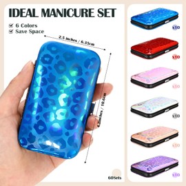 Leriton 60 Pack Manicure Set Bulk Gifts Stainless Steel Nail Clipper Set with Case 8 in 1 Personal Pedicure Kit for Women Men Gifts for Christmas(Mix Color,Leopard)