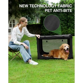 Veraste 36 Inch Collapsible Travel Dog Crate for Medium Large Dogs, Portable Dog Crate 4-Door Foldable Soft Kennel with Chew-Proof Mesh Windows for Indoor & Outdoor Travel,with Storage Bag,Black