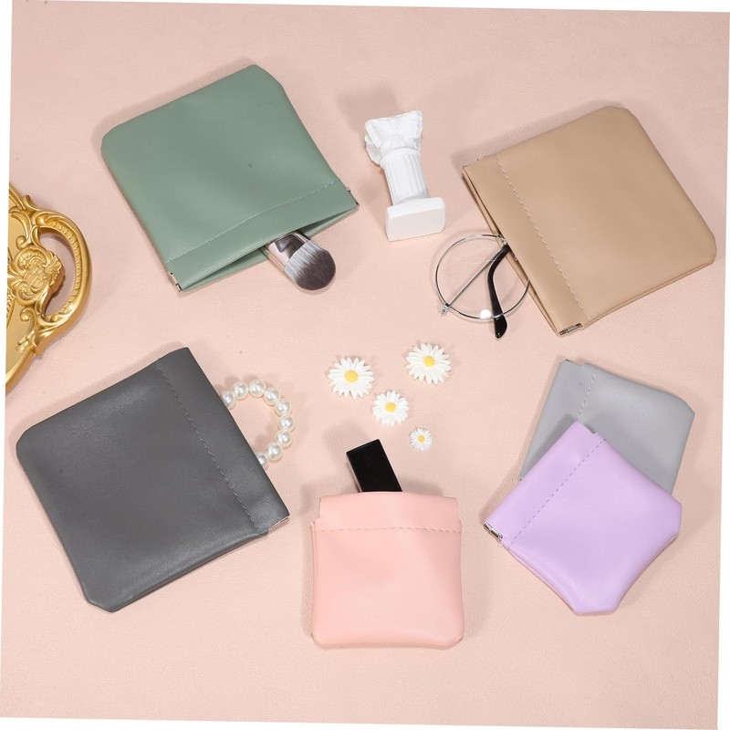 TEHAUX 6pcs PU Leather Earphone Pouches Jewelry Storage Bags Large