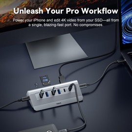 TRENFI Aluminum USB C Hub with Detachable Cable | USB 3.2 Gen2 10Gbps, 4K 60Hz HDMI, 100W PD Charging, SD/Micro SD for Laptop, M1-M5 MacBook Pro/Air, Mac Mini (Silver)