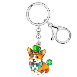 RAIDIN Acrylic St Patrick's Day Cute Animal with Clover Key Chain Gifts for Women Lucky Jewelry for Irish Festival Party, Corgi