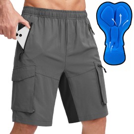 Men's Mountain Bike Shorts 3D Padded Lightweight MTB Biking Riding Cycling Bicycle Loose-fit Biker Shorts Zipper Pockets Grey Black Large