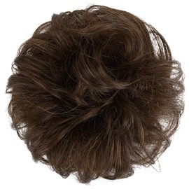 FESHFEN Human Messy Buns - 100% Human Hair Bun Real Scrunchies Hair Pieces Ponytail Extensions Wavy Tousled Updo Chignon Hairpieces for Women, Medium Chestnut Brown