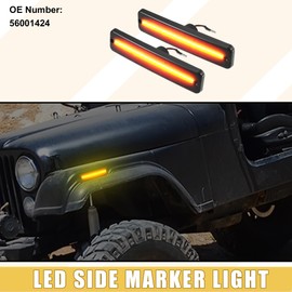 A ABSOPRO LED Side Marker Light 56001424 Front Driver Passenger Turn Signal Lights Fender Sidemarker Lamps for Jeep Wrangler YJ Black Lens Amber Light 1 Pair